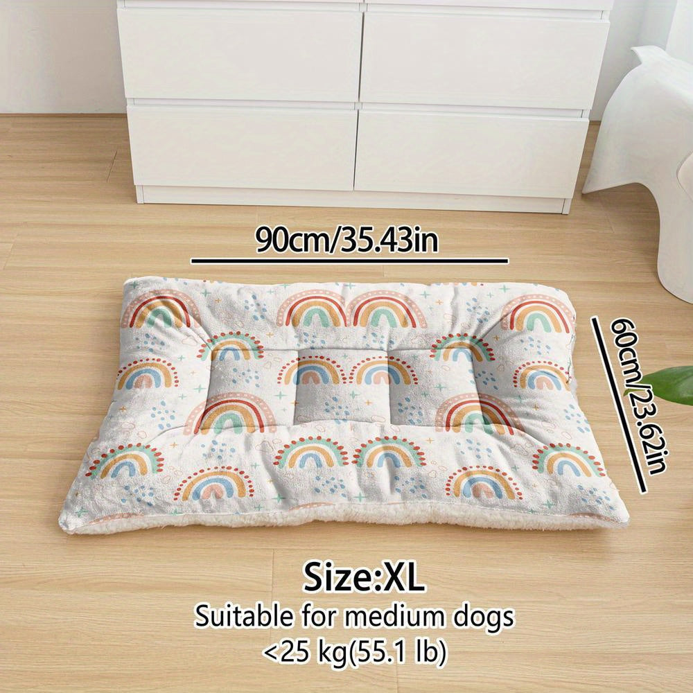 Lit/matelas pour chien et chat, surdimensionné, imprimé mignon arc-en-ciel, lavable en machine, épais, doux et respirant.
