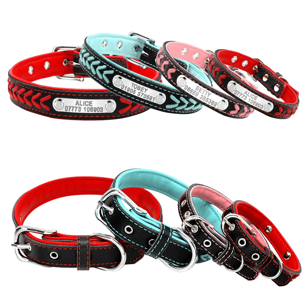 Collier de chien en cuir avec plaque pour personnalisation gratuite, pour les chiens de petite, moyenne et grande taille
