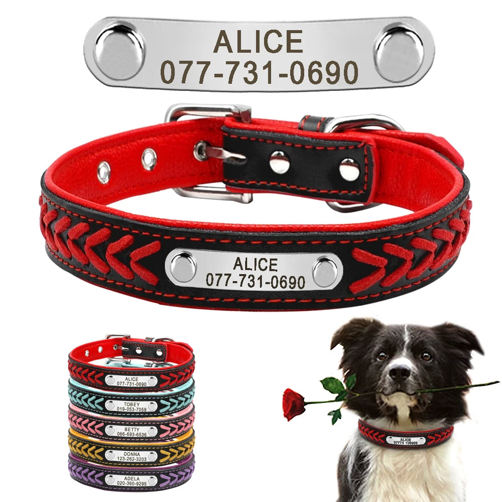 Collier de chien en cuir avec plaque pour personnalisation gratuite, pour les chiens de petite, moyenne et grande taille
