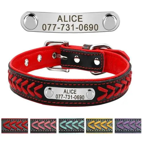 Collier de chien en cuir avec plaque pour personnalisation gratuite, pour les chiens de petite, moyenne et grande taille