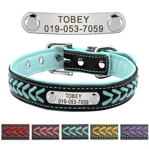 Collier de chien en cuir avec plaque pour personnalisation gratuite, pour les chiens de petite, moyenne et grande taille