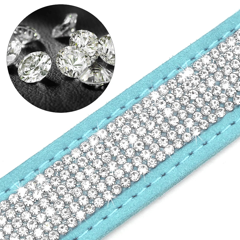 Collier de chien en cuir avec strass et plaque d'identification personnalisable gratuitement, pour petits et moyens chiens. Diverses couleurs
