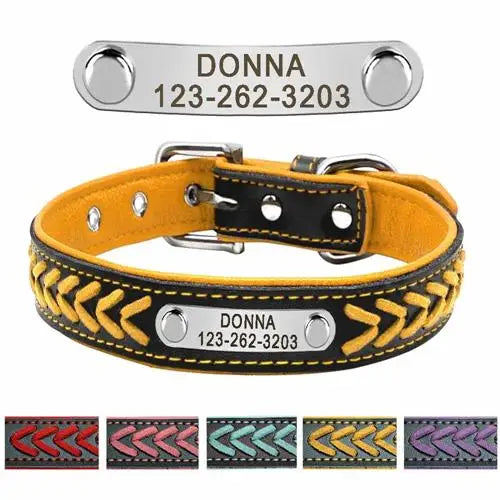 Collier de chien en cuir avec plaque pour personnalisation gratuite, pour les chiens de petite, moyenne et grande taille