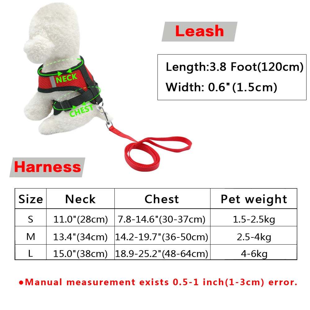 Ensemble de laisse + harnais en maille respirante pour petit chien et chien moyen, diverses couleurs