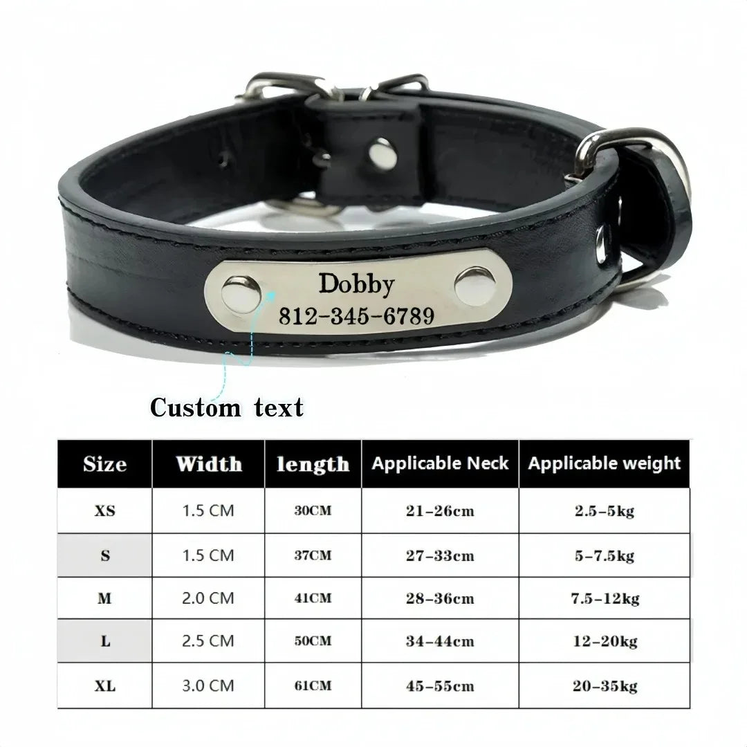 Collier de chien avec plaque d'identification, conception en cuir PU solide, pour chiens de petite, moyenne et grande taille, diverses couleurs