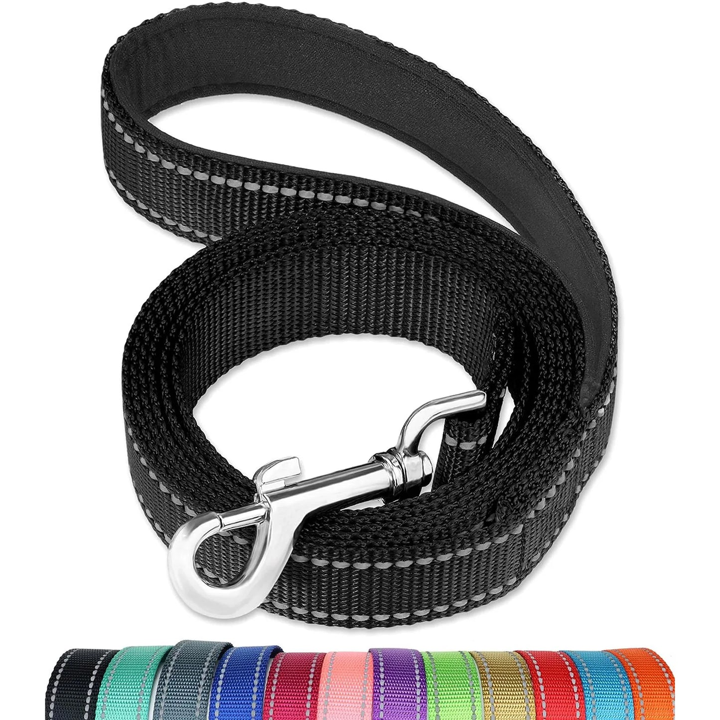 Laisse réfléchissante pour chien – Poignée rembourrée douce et confortable, idéale pour entrainements ou promenades avec votre chien, diverses couleurs
