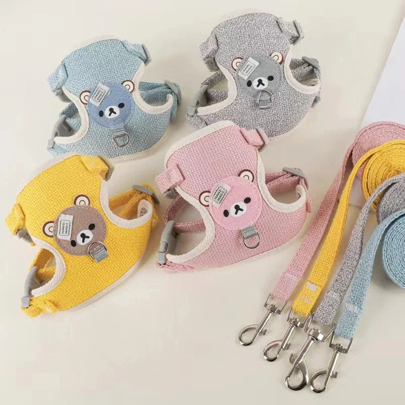 Harnais ourson pour chien avec laisse assortie, pour petits et moyens chiens, diverses couleurs