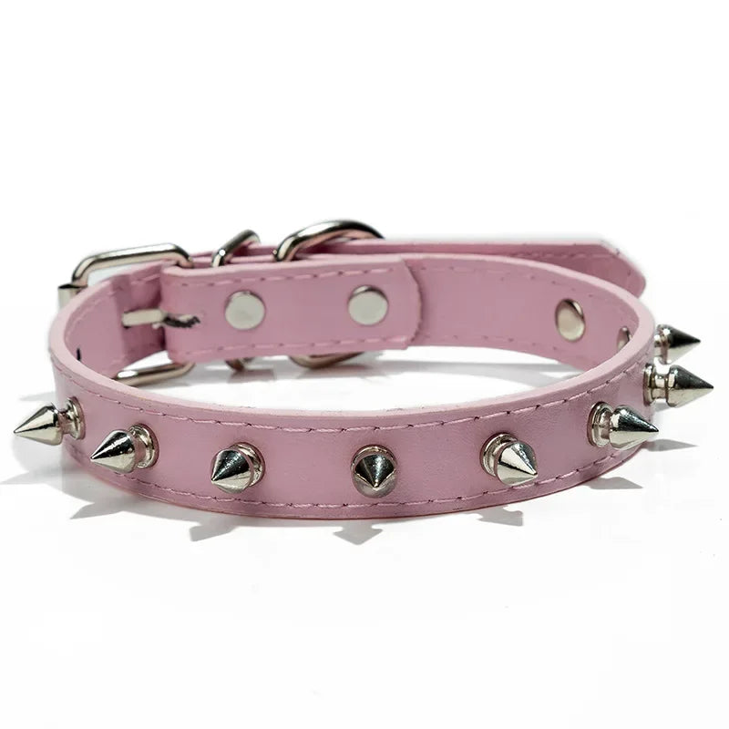 Collier en cuir pour chien et chat, clouté à pointes. Pour petits, moyens et grands chiens, diverses couleurs