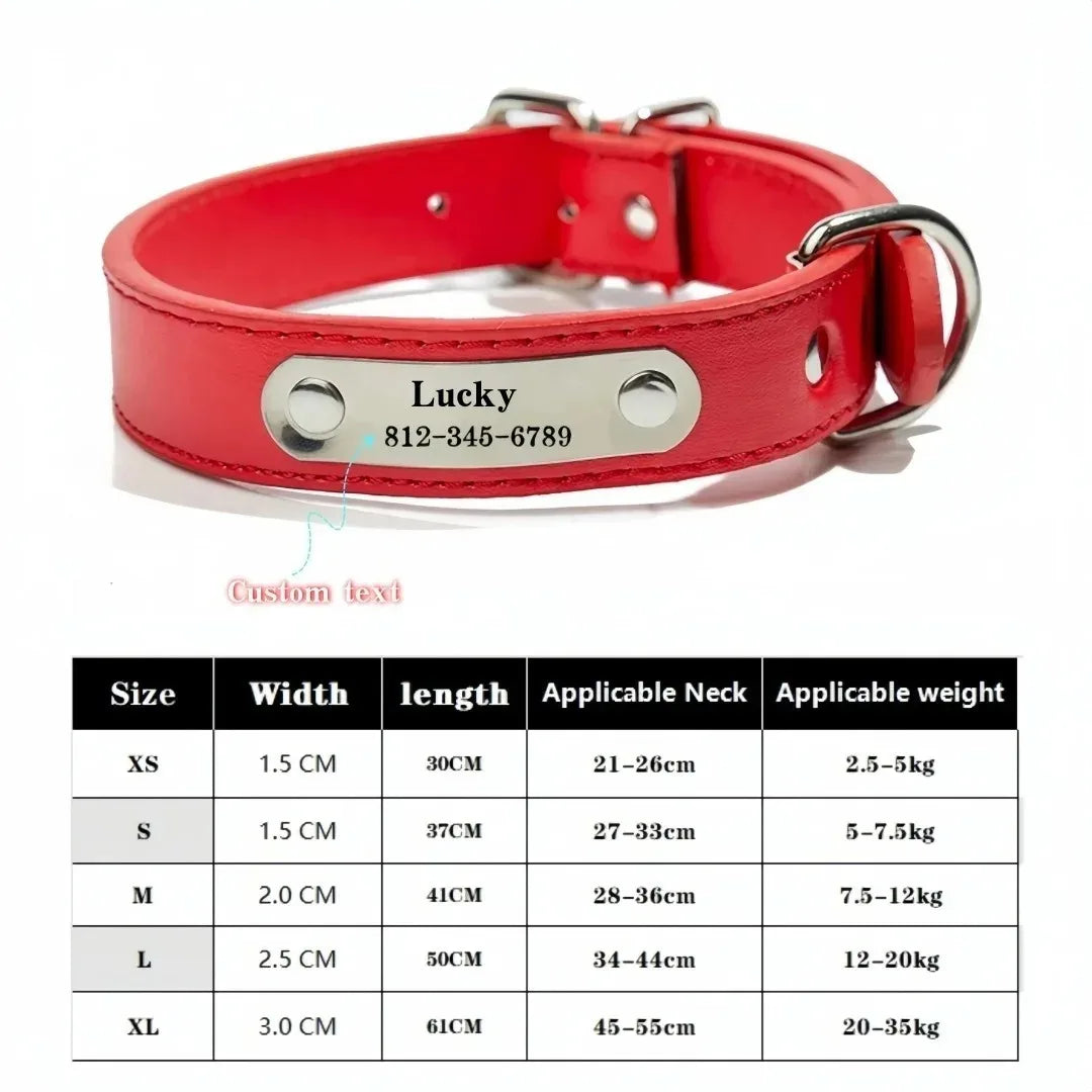 Collier de chien avec plaque d'identification, conception en cuir PU solide, pour chiens de petite, moyenne et grande taille, diverses couleurs
