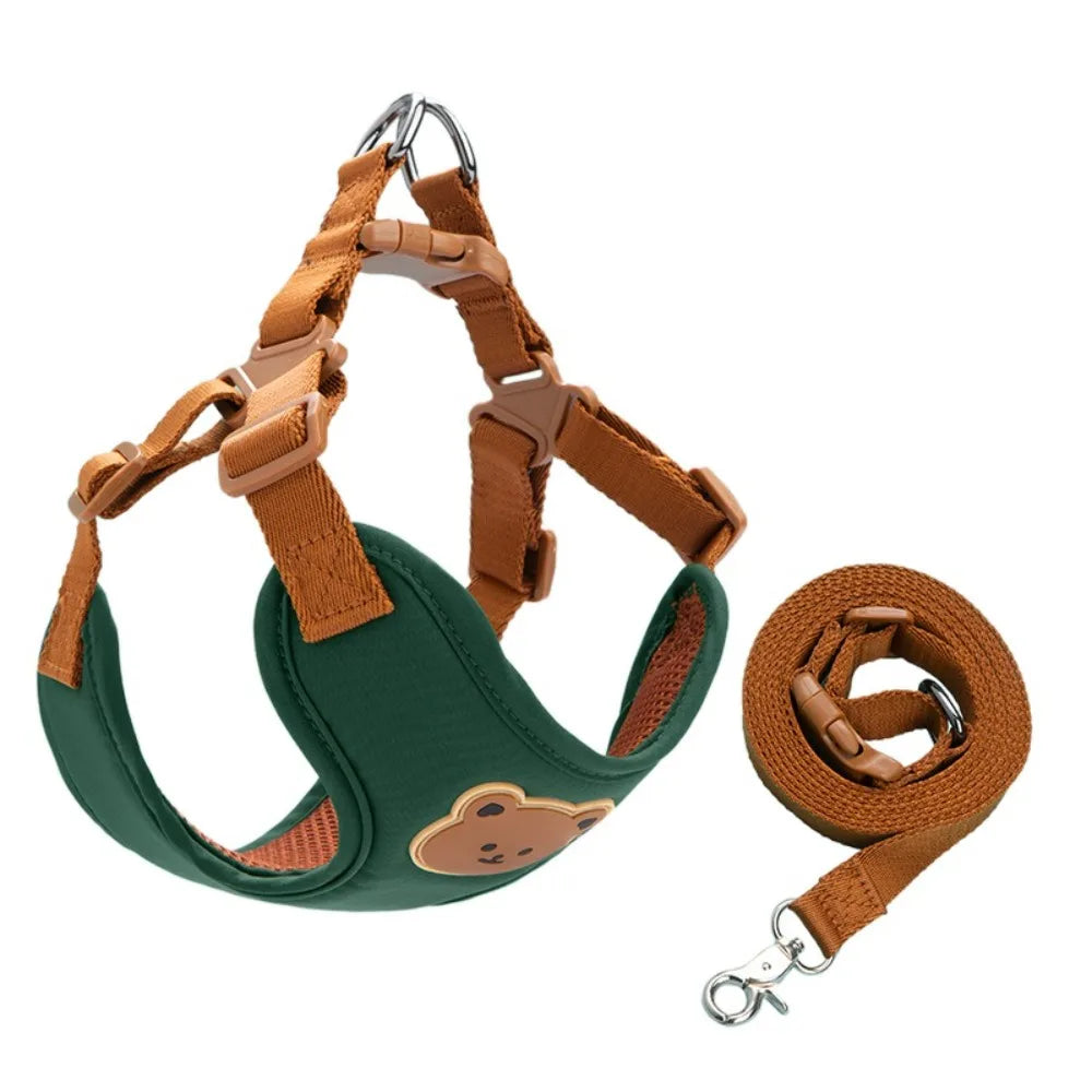 Harnais avec tête d'ourson et sa laisse assortie pour chien, taille S à XL, diverses couleurs