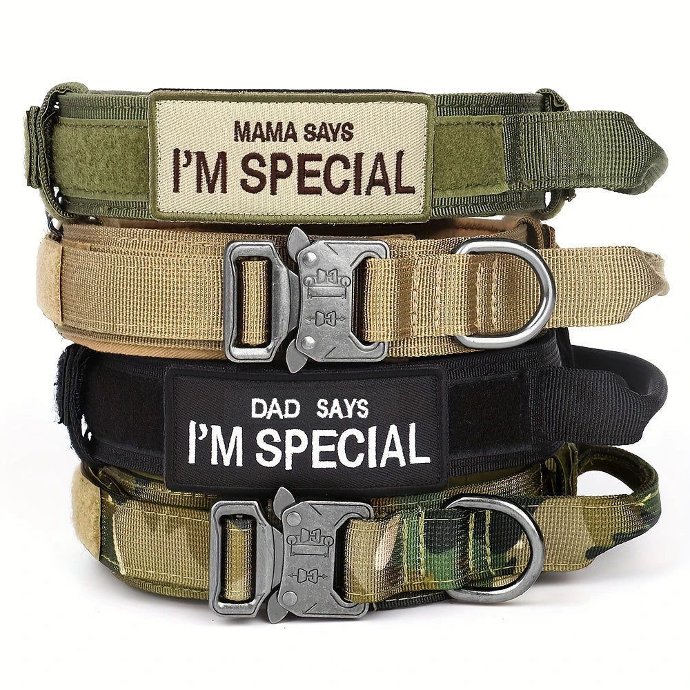 Colliers tactiques robustes pour chiens, avec poignée. Collier militaire avec Patch personnalisable. Pour l'entraînement en plein air et la marche. Chiens moyens et grands, diverses couleurs