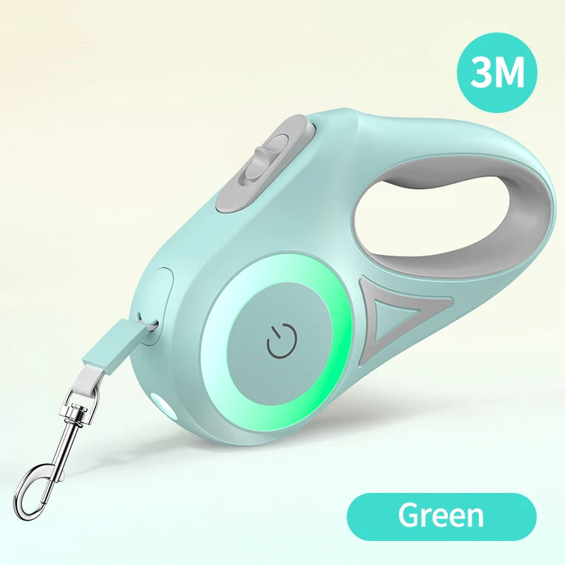 Laisse de 3m rétractable pour chien, lumière LED intégrée, diverses couleurs
