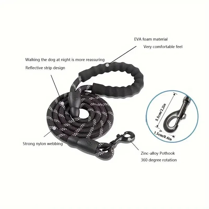 Laisse pour chien avec poignée rembourrée confortable, petites bandes réfléchissantes, diverses couleurs
