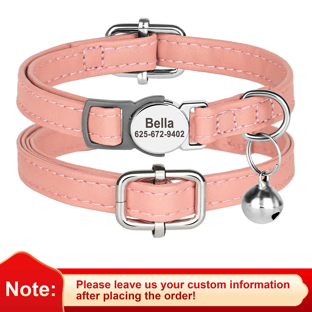 Collier à personnaliser en cuir PU, gravure gratuite, petite clochette. Pour chats et petits chiens, diverses couleurs