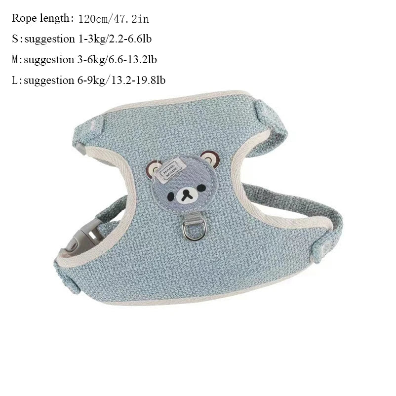 Harnais ourson pour chien avec laisse assortie, pour petits et moyens chiens, diverses couleurs