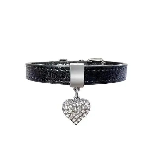 Collier réglable pour chien, en cuir avec pendentif en forme de cœur orné de strass scintillants, pour chiens de petite et moyenne taille, diverses couleurs