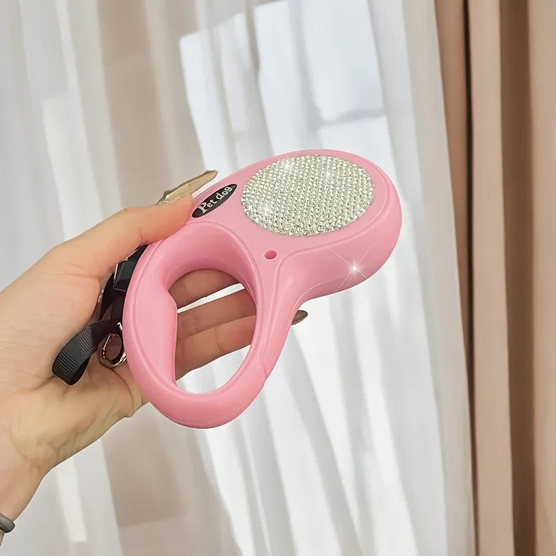 Laisse de 3m pour chien de petite et moyenne taille, en nylon avec diamants scintillants, rétractable, couleur rose