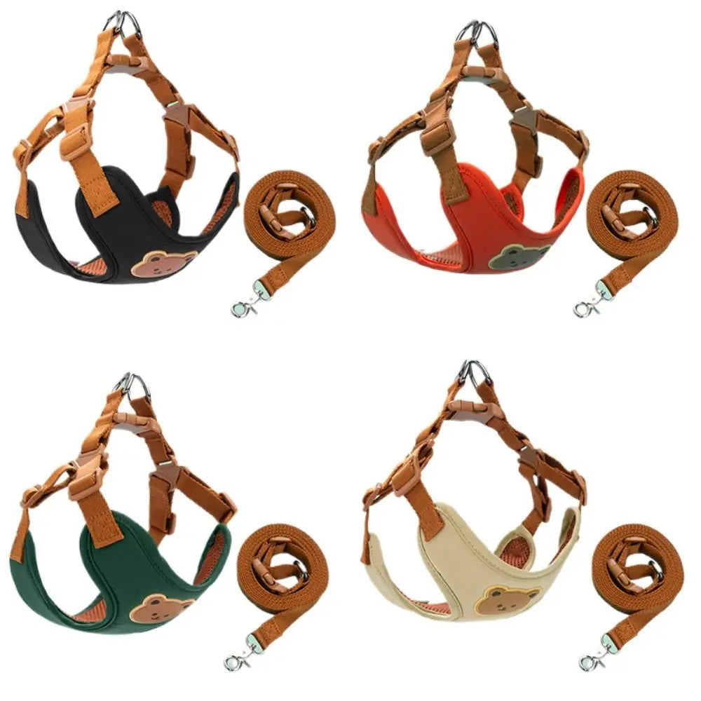 Harnais avec tête d'ourson et sa laisse assortie pour chien, taille S à XL, diverses couleurs