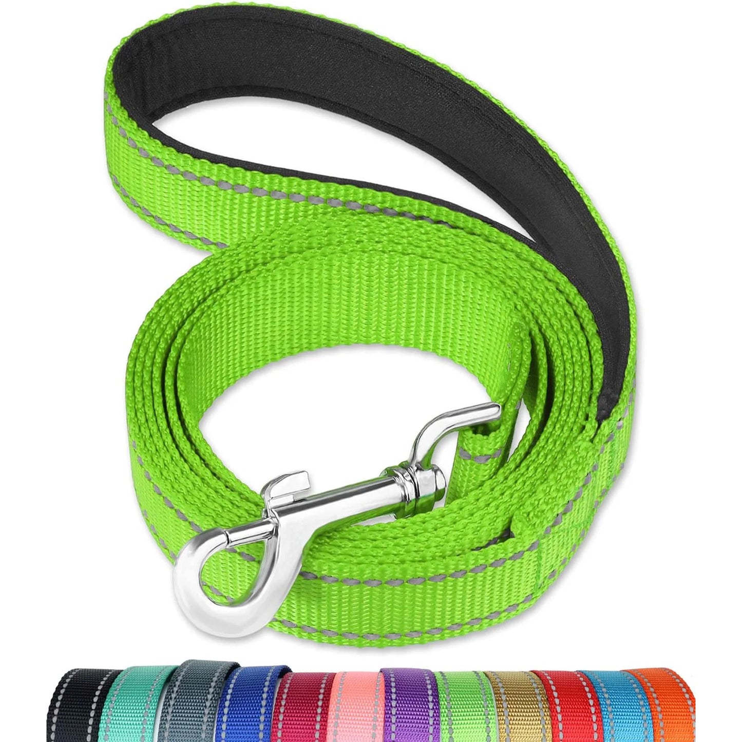 Laisse réfléchissante pour chien – Poignée rembourrée douce et confortable, idéale pour entrainements ou promenades avec votre chien, diverses couleurs