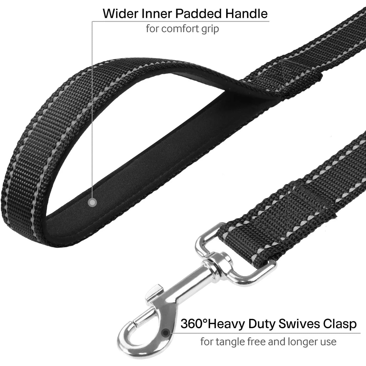 Laisse réfléchissante pour chien – Poignée rembourrée douce et confortable, idéale pour entrainements ou promenades avec votre chien, diverses couleurs