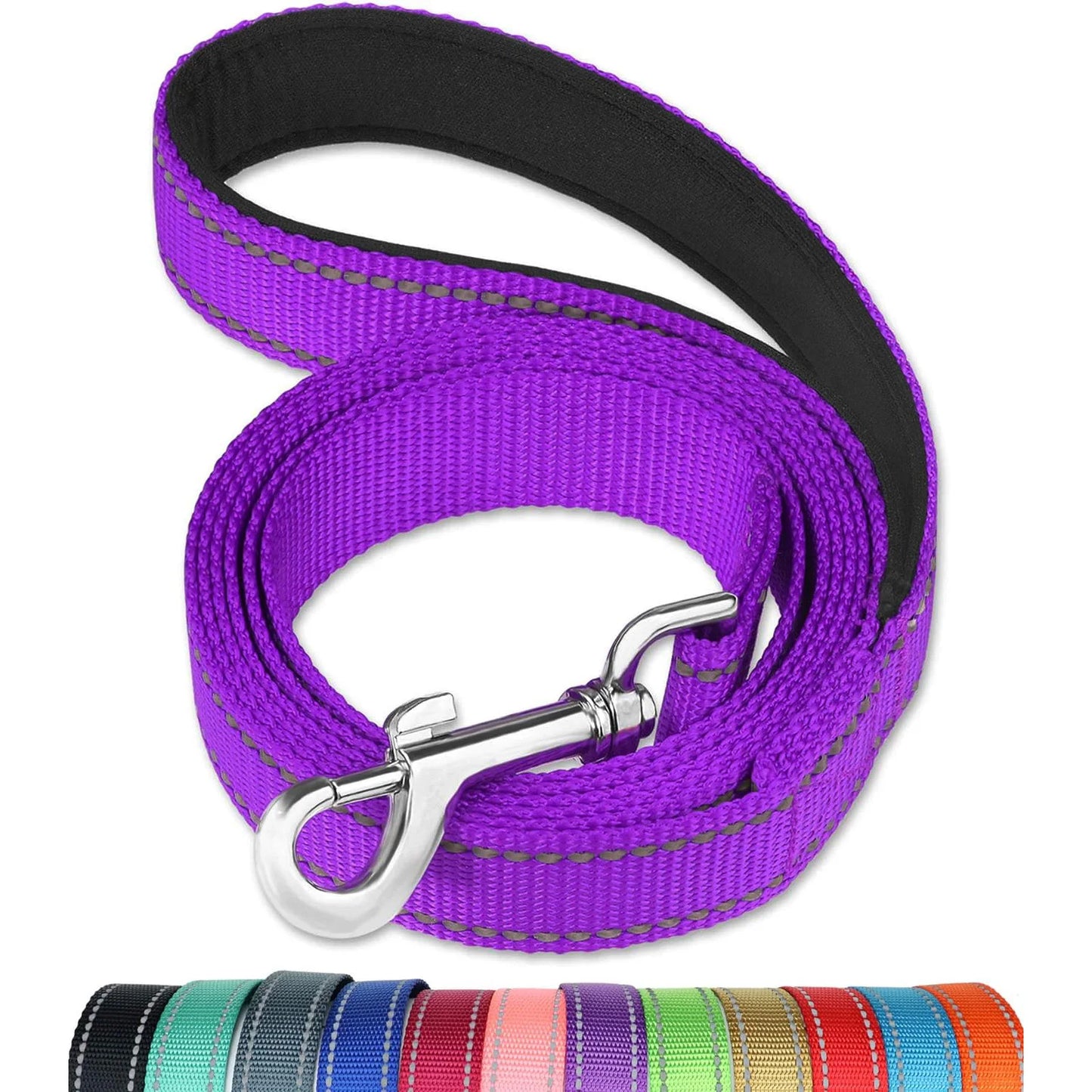 Laisse réfléchissante pour chien – Poignée rembourrée douce et confortable, idéale pour entrainements ou promenades avec votre chien, diverses couleurs