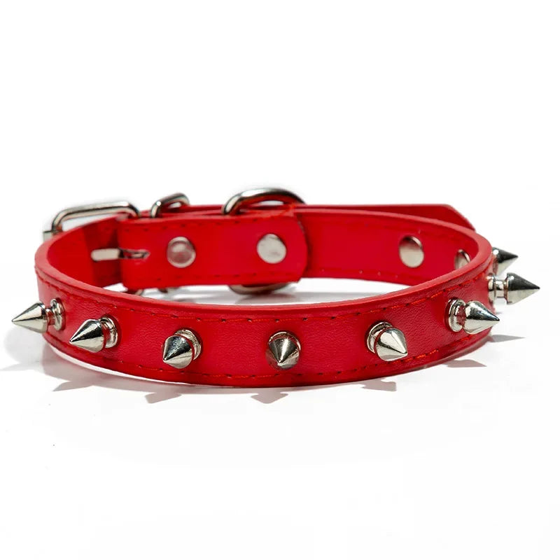 Collier en cuir pour chien et chat, clouté à pointes. Pour petits, moyens et grands chiens, diverses couleurs