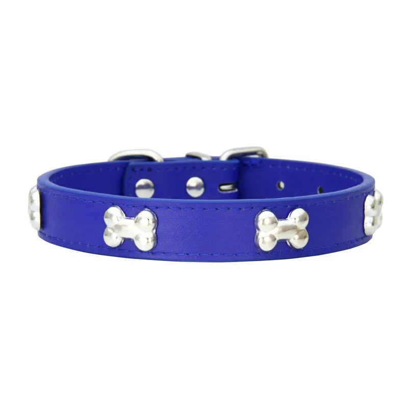 Collier en cuir avec rivets en forme d'os. Collier pour chien de petite, moyenne et grande taille, diverses couleurs