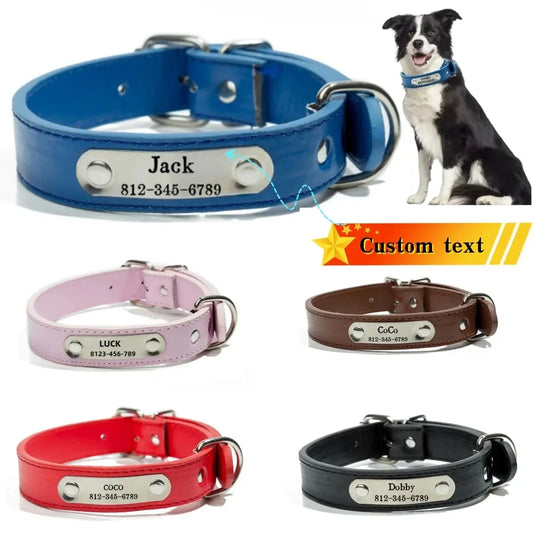 Collier de chien avec plaque d'identification, conception en cuir PU solide, pour chiens de petite, moyenne et grande taille, diverses couleurs