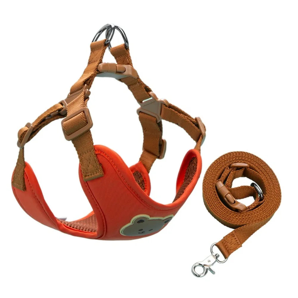 Harnais avec tête d'ourson et sa laisse assortie pour chien, taille S à XL, diverses couleurs