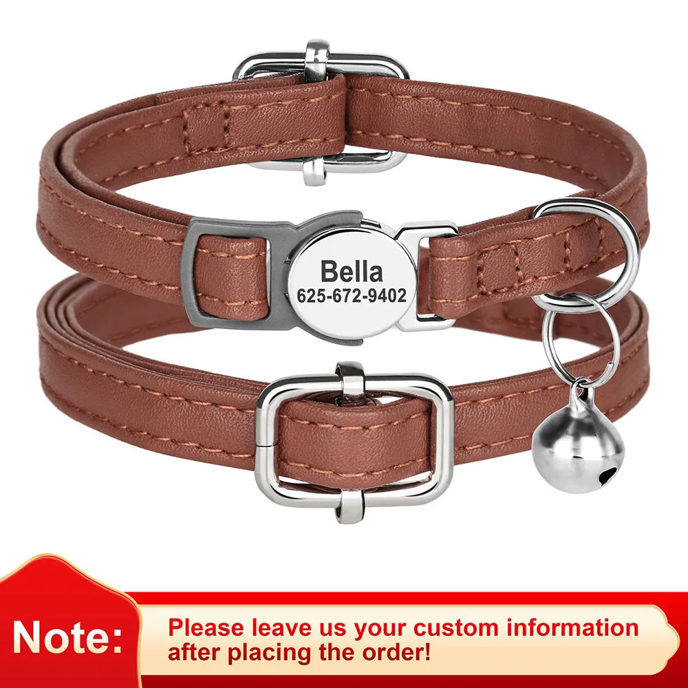 Collier à personnaliser en cuir PU, gravure gratuite, petite clochette. Pour chats et petits chiens, diverses couleurs