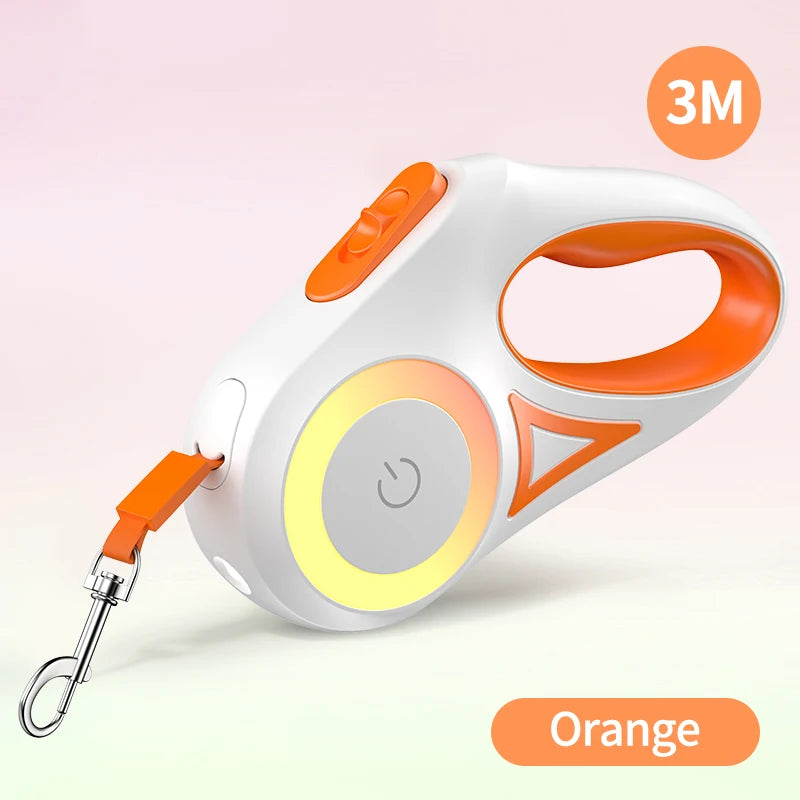 Laisse de 3m rétractable pour chien, lumière LED intégrée, diverses couleurs