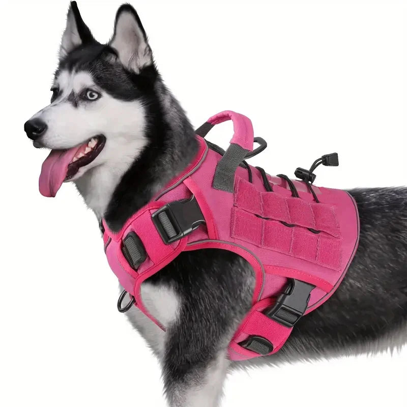 Harnais tactique réglable sans traction pour chien avec poignée résistante, réfléchissant, pour grands chiens, diverses couleurs