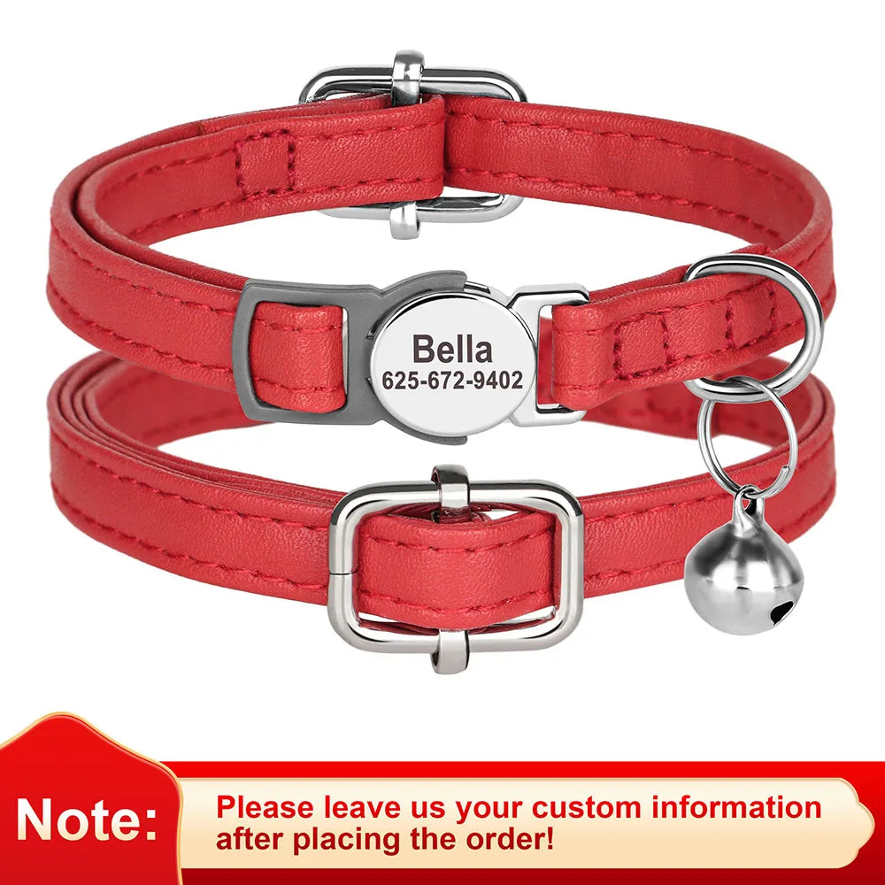 Collier à personnaliser en cuir PU, gravure gratuite, petite clochette. Pour chats et petits chiens, diverses couleurs