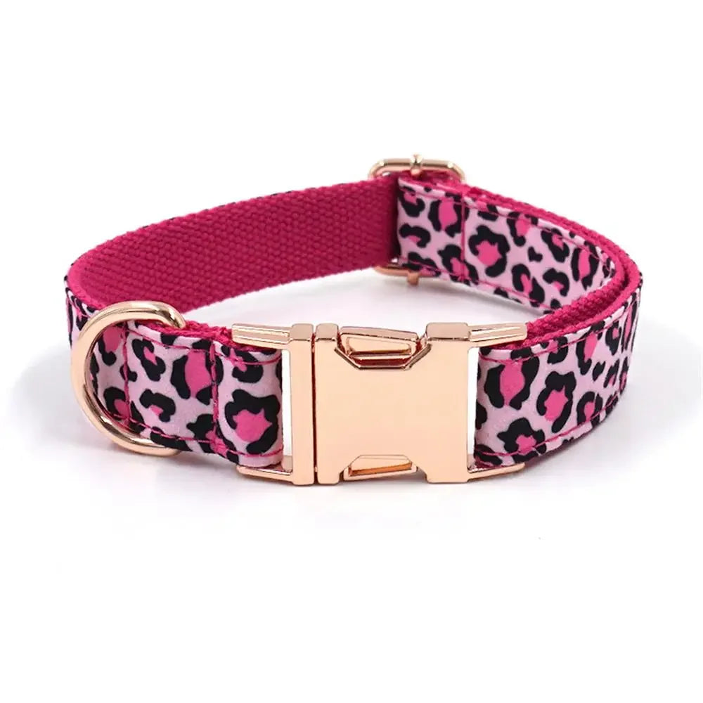 Collier de chien personnalisé avec gravure gratuite. Ensemble de collier et laisse en léopard rose