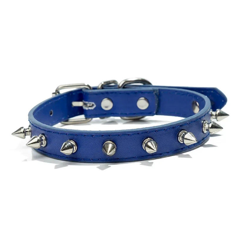 Collier en cuir pour chien et chat, clouté à pointes. Pour petits, moyens et grands chiens, diverses couleurs