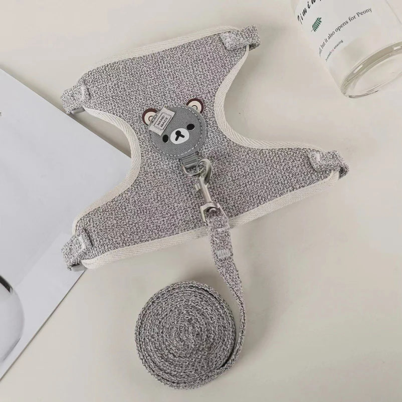 Harnais ourson pour chien avec laisse assortie, pour petits et moyens chiens, diverses couleurs