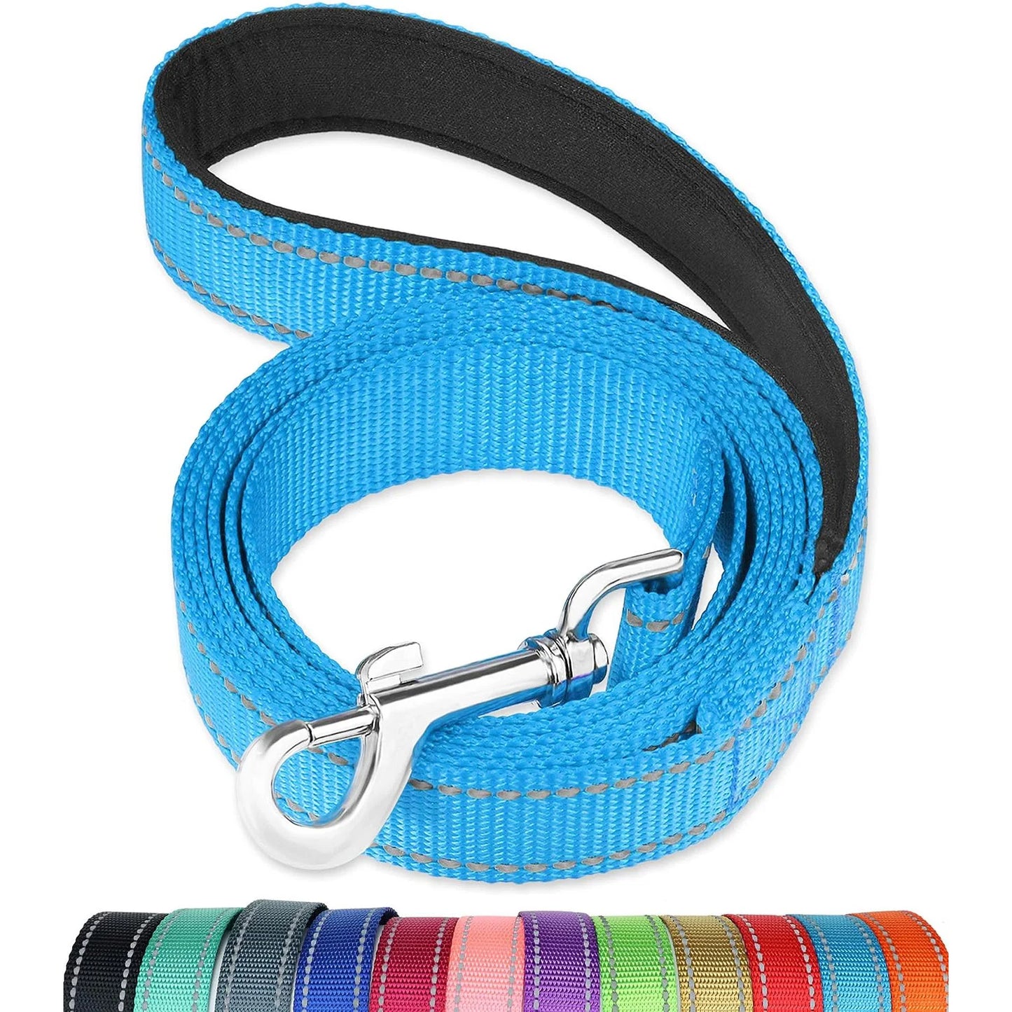 Laisse réfléchissante pour chien – Poignée rembourrée douce et confortable, idéale pour entrainements ou promenades avec votre chien, diverses couleurs