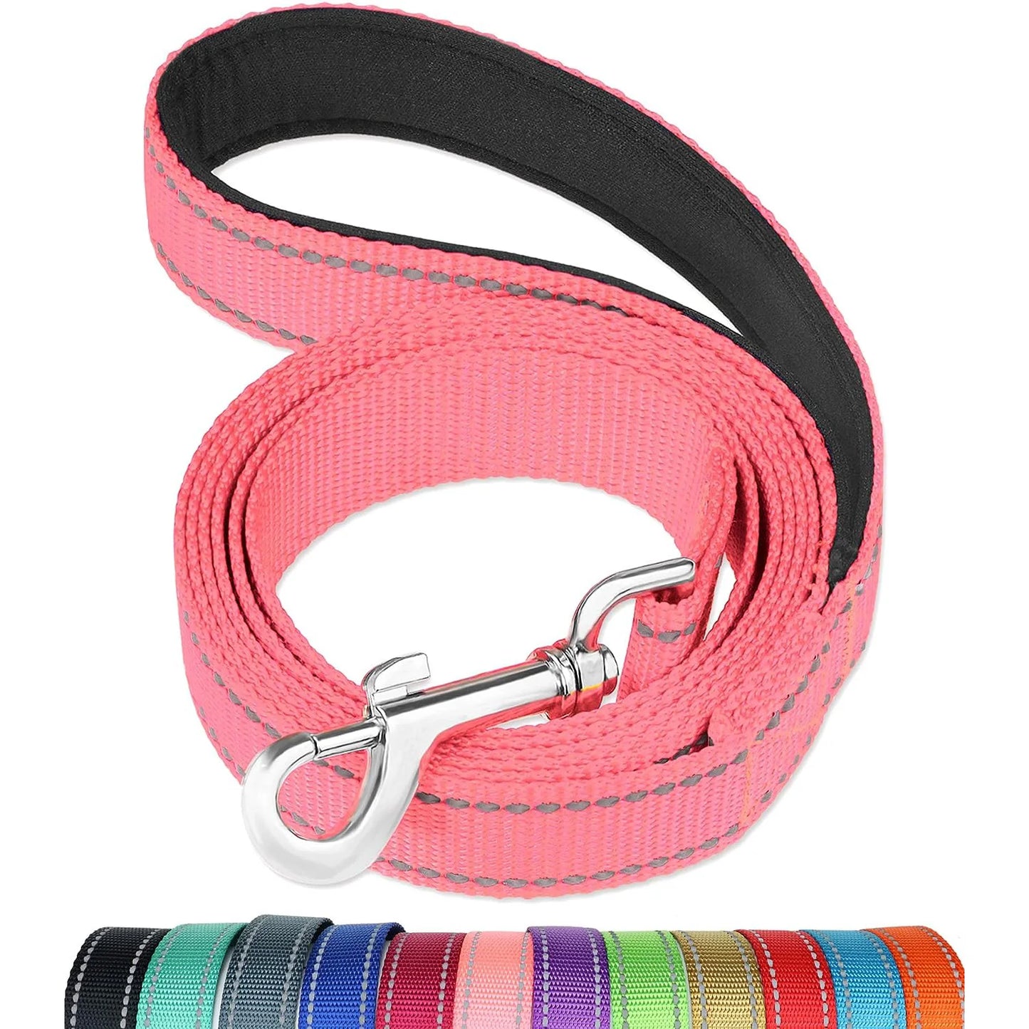 Laisse réfléchissante pour chien – Poignée rembourrée douce et confortable, idéale pour entrainements ou promenades avec votre chien, diverses couleurs