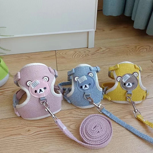 Harnais ourson pour chien avec laisse assortie, pour petits et moyens chiens, diverses couleurs