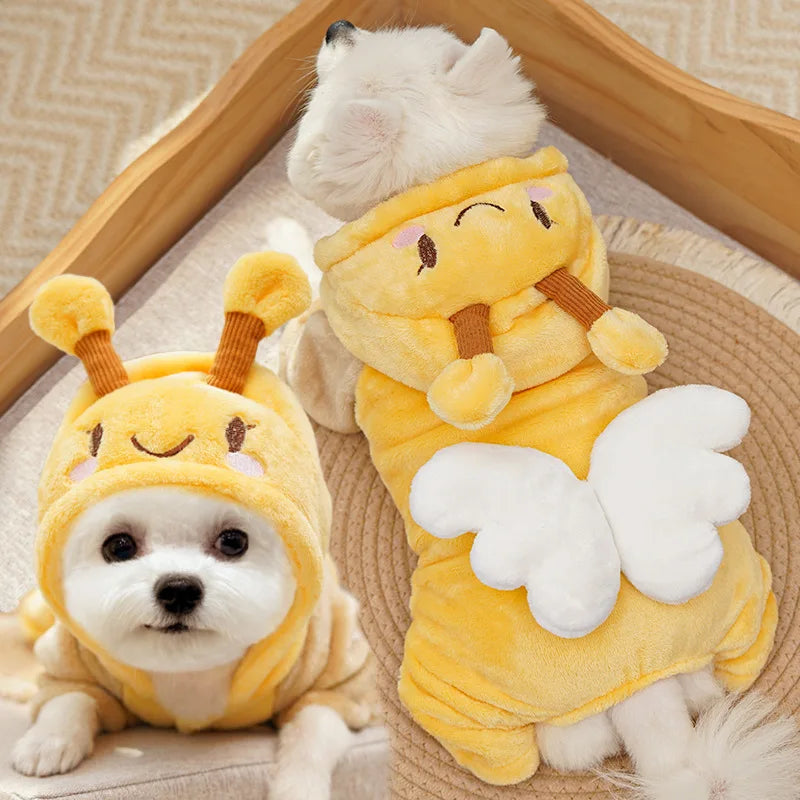 Déguisement d'abeille bien chaud en peluche à quatre pattes pour chiens