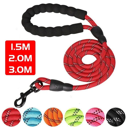 Laisse pour chien avec poignée rembourrée confortable, petites bandes réfléchissantes, diverses couleurs
