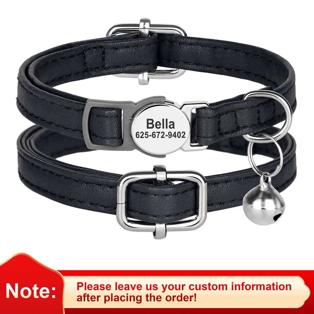 Collier à personnaliser en cuir PU, gravure gratuite, petite clochette. Pour chats et petits chiens, diverses couleurs