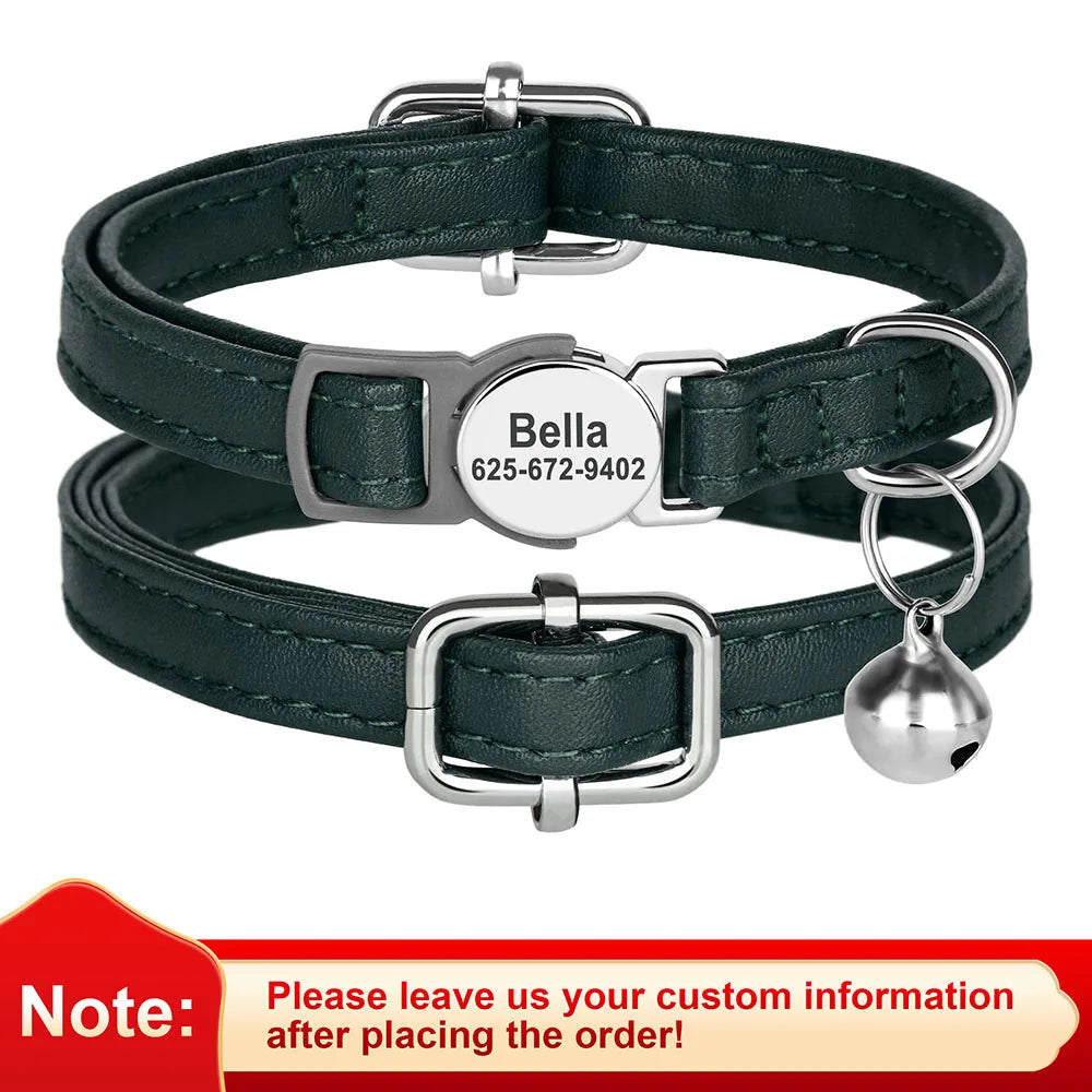 Collier à personnaliser en cuir PU, gravure gratuite, petite clochette. Pour chats et petits chiens, diverses couleurs