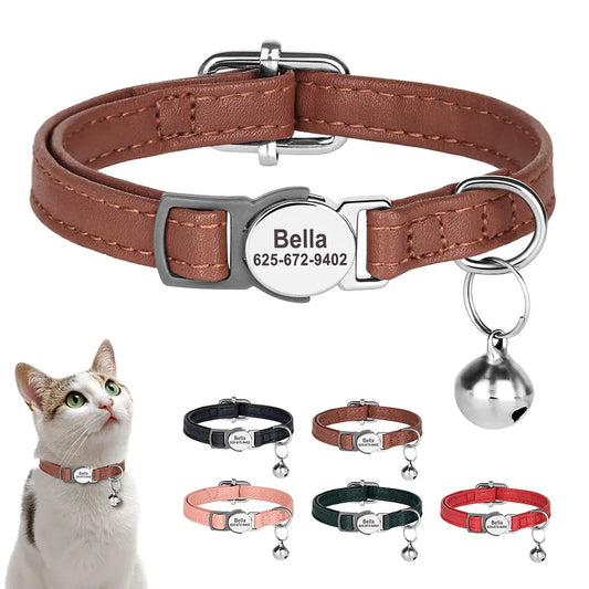 Collier à personnaliser en cuir PU, gravure gratuite, petite clochette. Pour chats et petits chiens, diverses couleurs