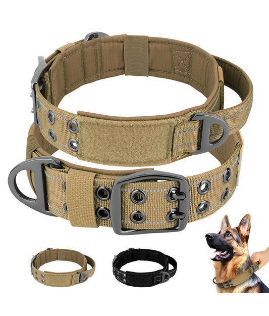 Collier tactique militaire pour chien, collier d'entraînement large en nylon avec poignée solide, pour chiens de taille moyenne et grande, diverses couleurs