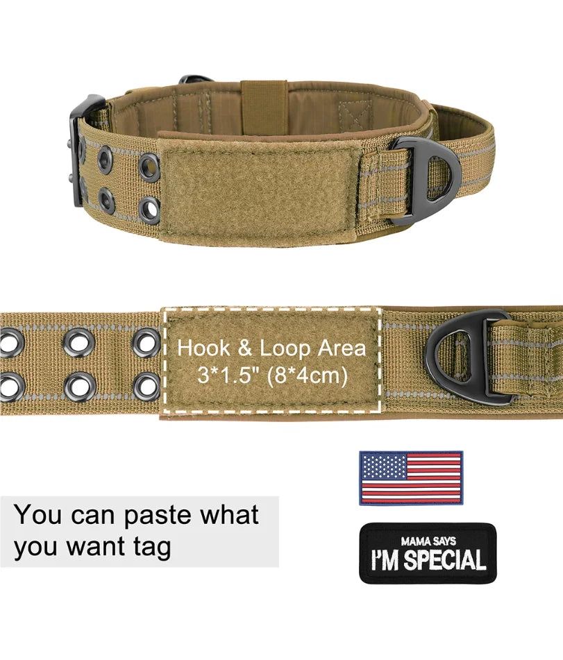Collier tactique militaire pour chien, collier d'entraînement large en nylon avec poignée solide, pour chiens de taille moyenne et grande, diverses couleurs