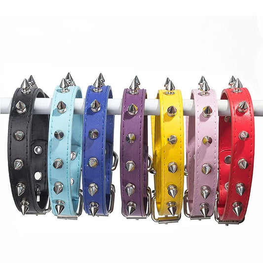 Collier en cuir pour chien et chat, clouté à pointes. Pour petits, moyens et grands chiens, diverses couleurs