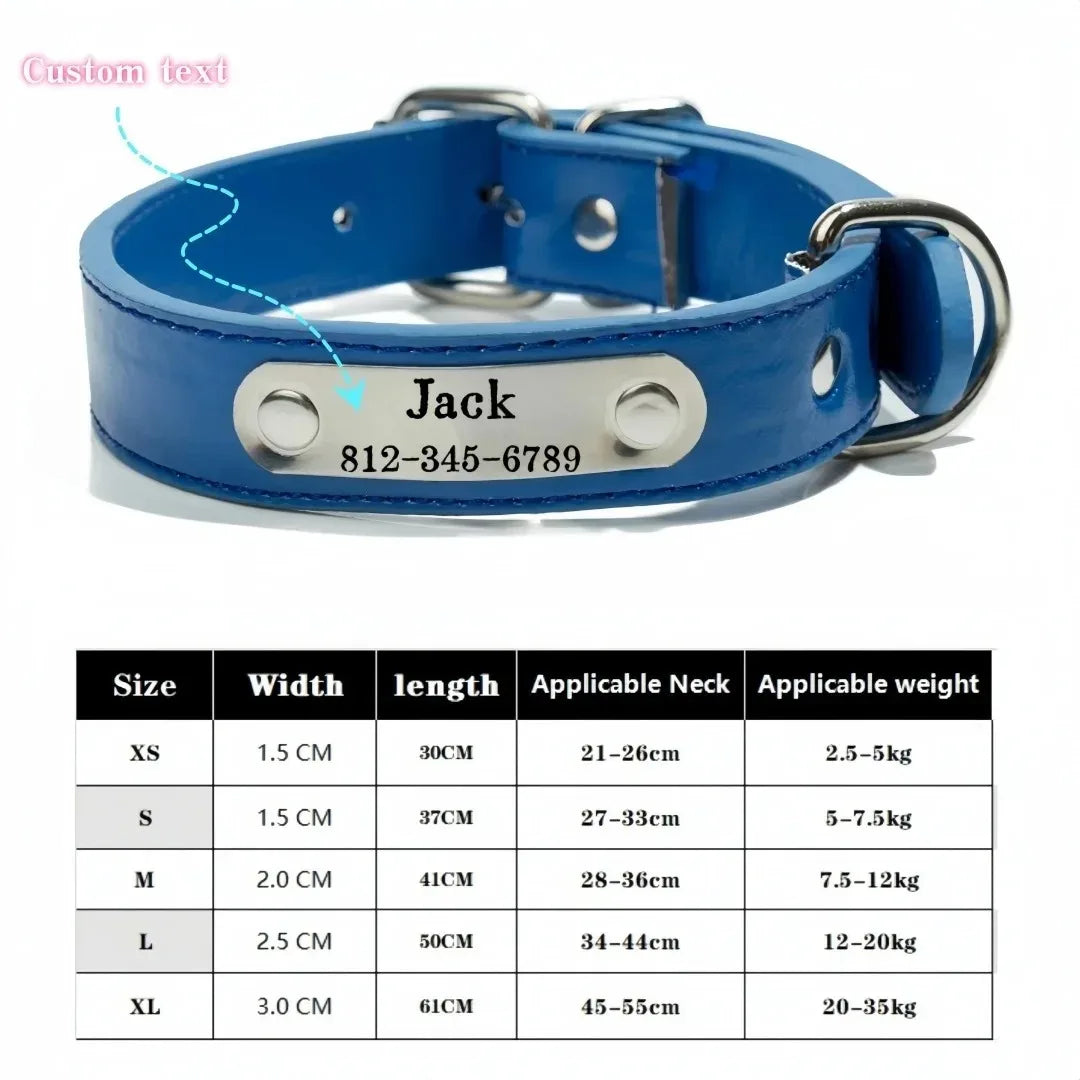 Collier de chien avec plaque d'identification, conception en cuir PU solide, pour chiens de petite, moyenne et grande taille, diverses couleurs