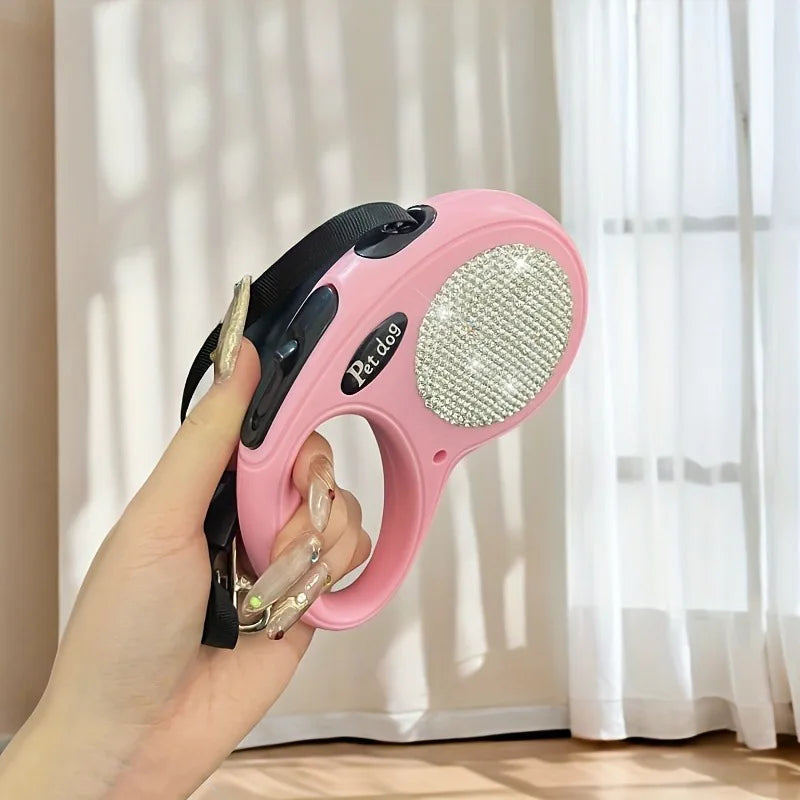 Laisse de 3m pour chien de petite et moyenne taille, en nylon avec diamants scintillants, rétractable, couleur rose