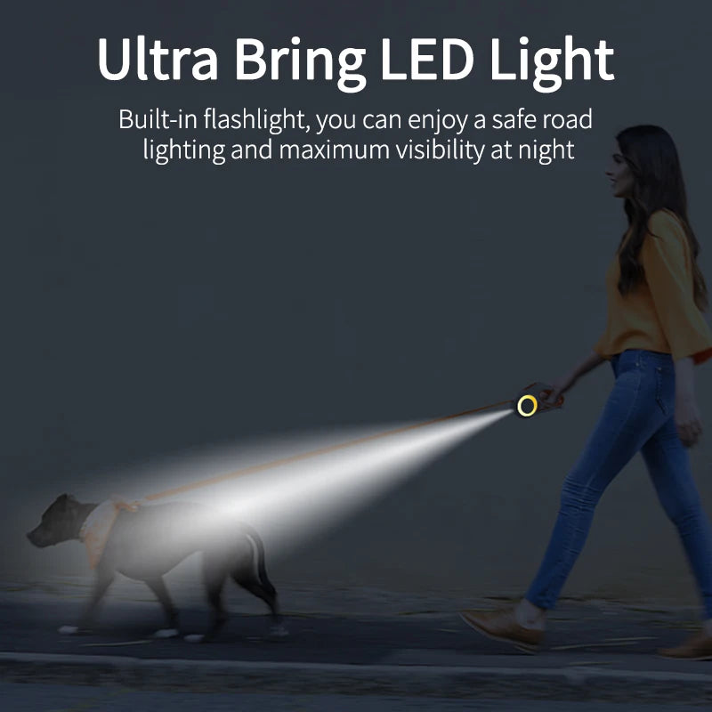 Laisse de 3m rétractable pour chien, lumière LED intégrée, diverses couleurs